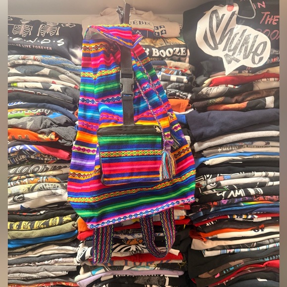 🍁 Hippy style  Outdoor Picnic Colorful Wool Backpack Bag Multi Color 🍁 - Picture 3 of 7